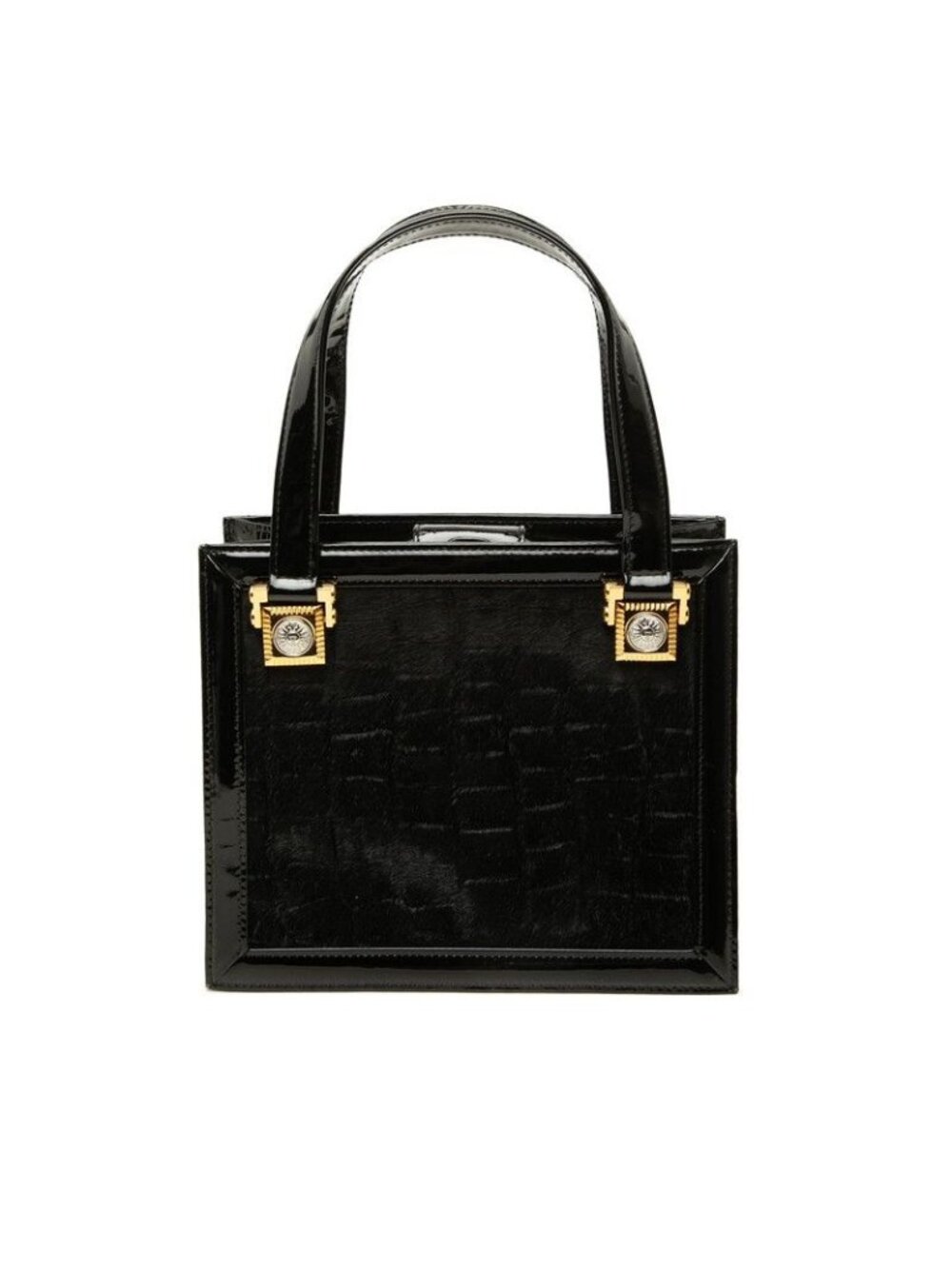 Versace Handbag Black Patent Calf Hair
